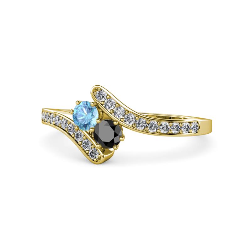 Eleni Blue Topaz and Black Diamond with Side Diamonds Bypass Ring 