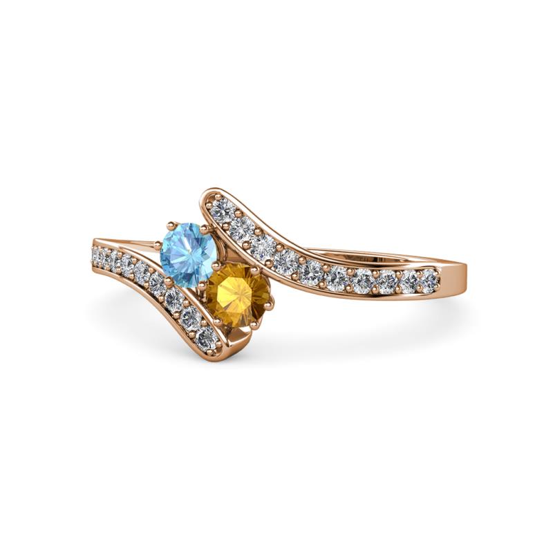 Eleni Blue Topaz and Citrine with Side Diamonds Bypass Ring 