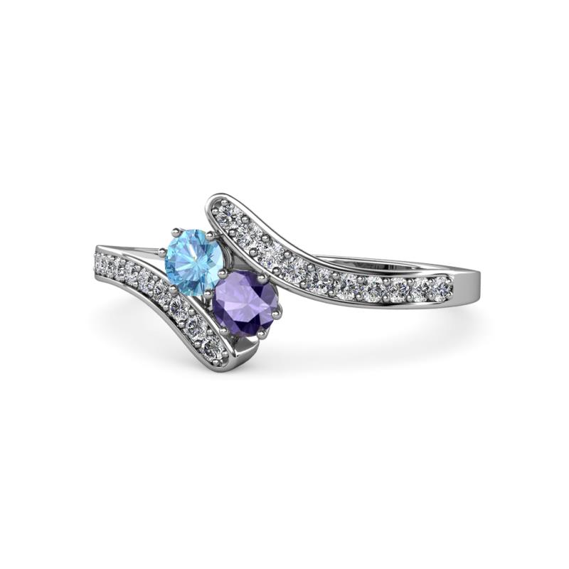 Eleni Blue Topaz and Iolite with Side Diamonds Bypass Ring 