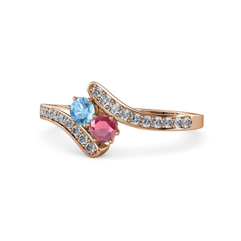 Eleni Blue Topaz and Rhodolite Garnet with Side Diamonds Bypass Ring 