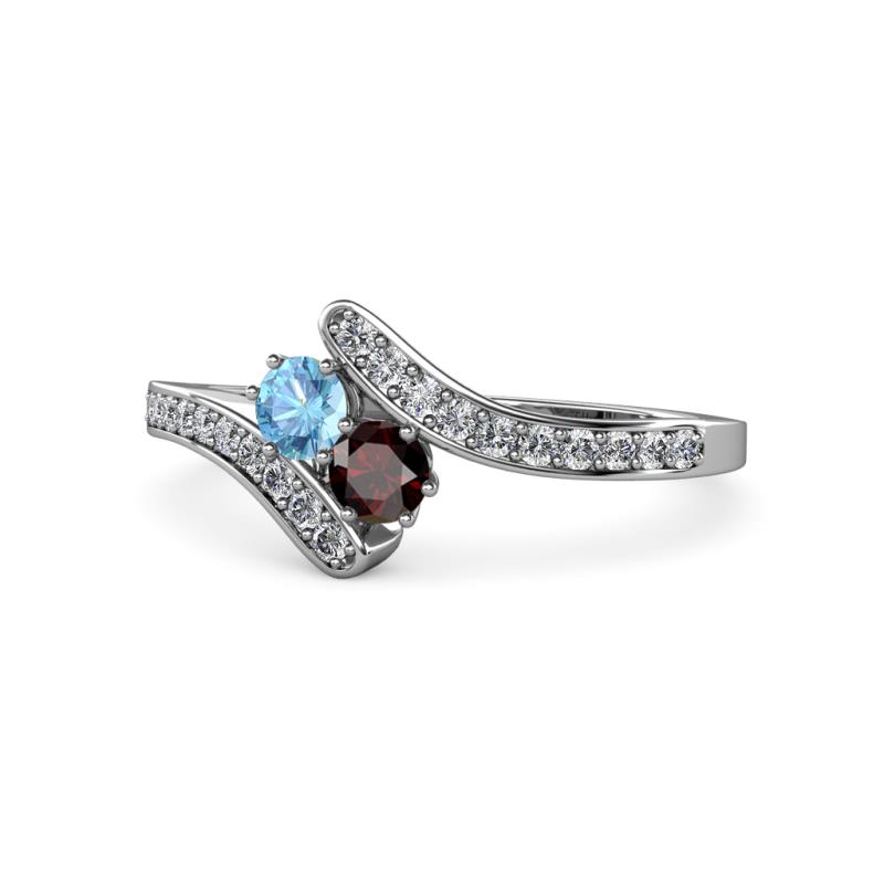 Eleni Blue Topaz and Red Garnet with Side Diamonds Bypass Ring 