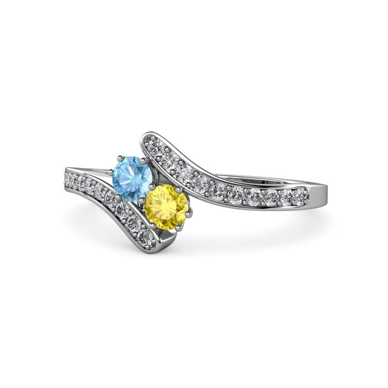 Eleni Blue Topaz and Yellow Sapphire with Side Diamonds Bypass Ring 