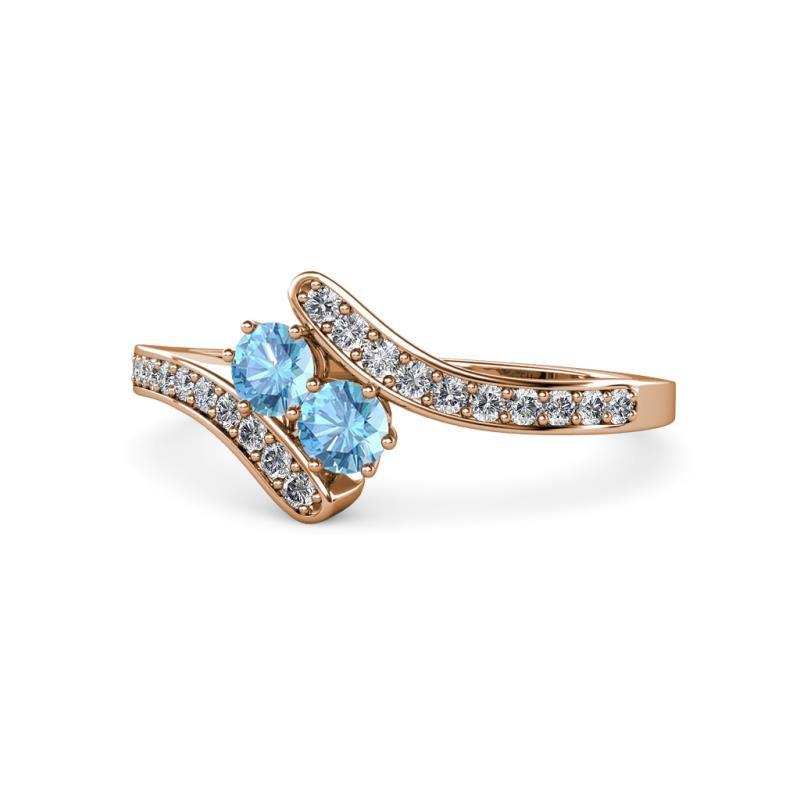 Eleni Blue Topaz with Side Diamonds Bypass Ring 