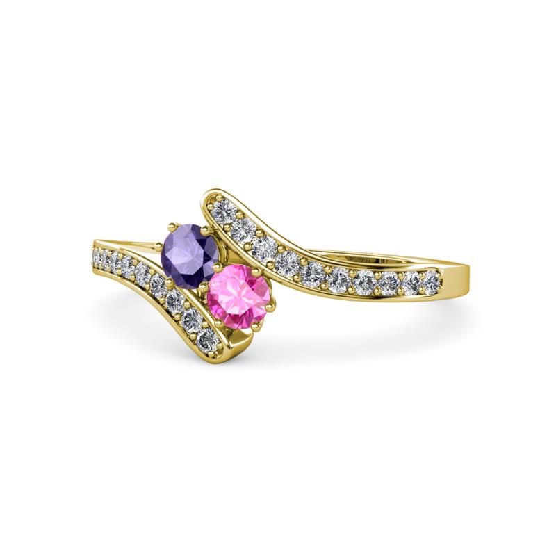 Eleni Iolite and Pink Sapphire with Side Diamonds Bypass Ring 