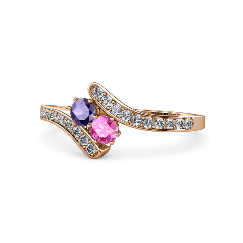 Eleni Iolite and Pink Sapphire with Side Diamonds Bypass Ring 