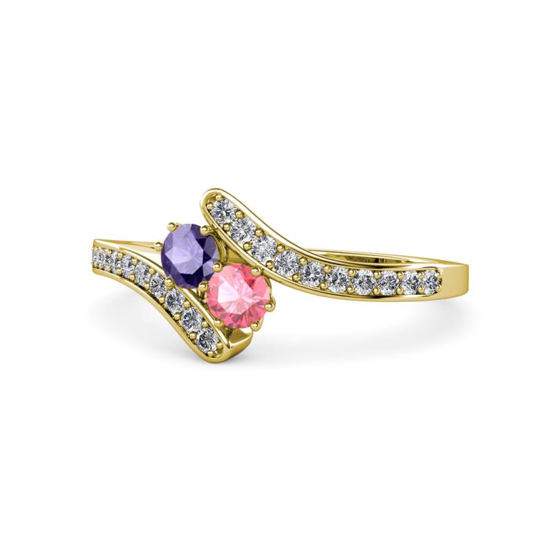 Eleni Iolite and Pink Tourmaline with Side Diamonds Bypass Ring 