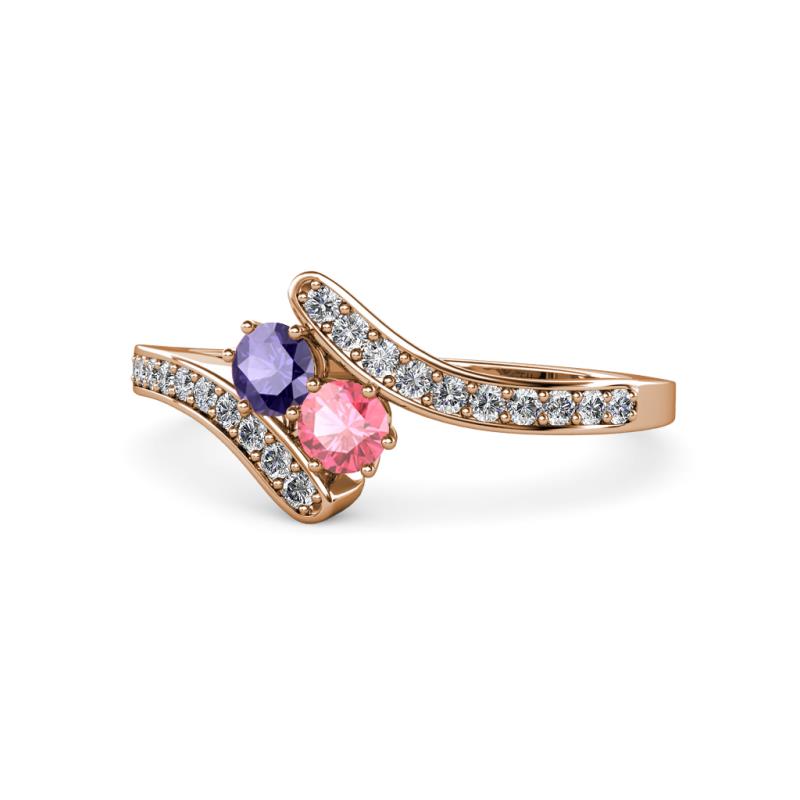 Eleni Iolite and Pink Tourmaline with Side Diamonds Bypass Ring 