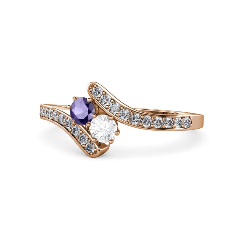 Eleni Iolite and White Sapphire with Side Diamonds Bypass Ring 