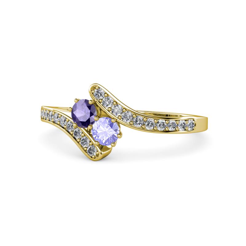 Eleni Iolite and Tanzanite with Side Diamonds Bypass Ring 