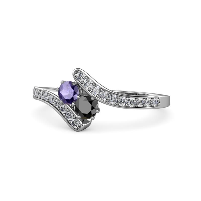Eleni Iolite and Black Diamond with Side Diamonds Bypass Ring 