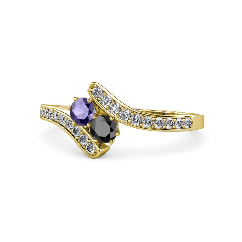 Eleni Iolite and Black Diamond with Side Diamonds Bypass Ring 