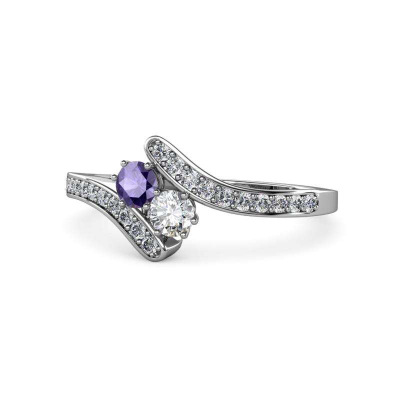 Eleni Iolite and Diamond with Side Diamonds Bypass Ring 