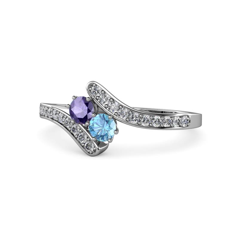 Eleni Iolite and Blue Topaz with Side Diamonds Bypass Ring 