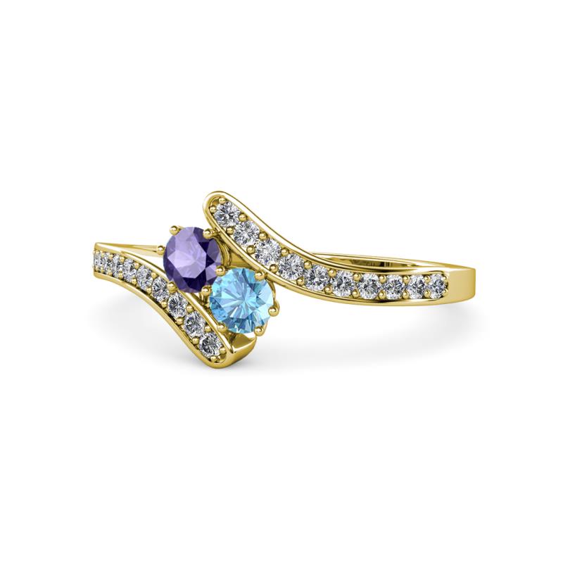 Eleni Iolite and Blue Topaz with Side Diamonds Bypass Ring 