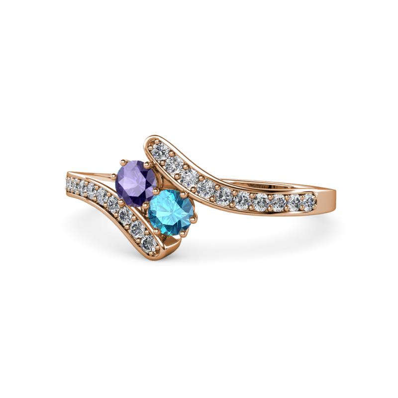 Eleni Iolite and London Blue Topaz with Side Diamonds Bypass Ring 