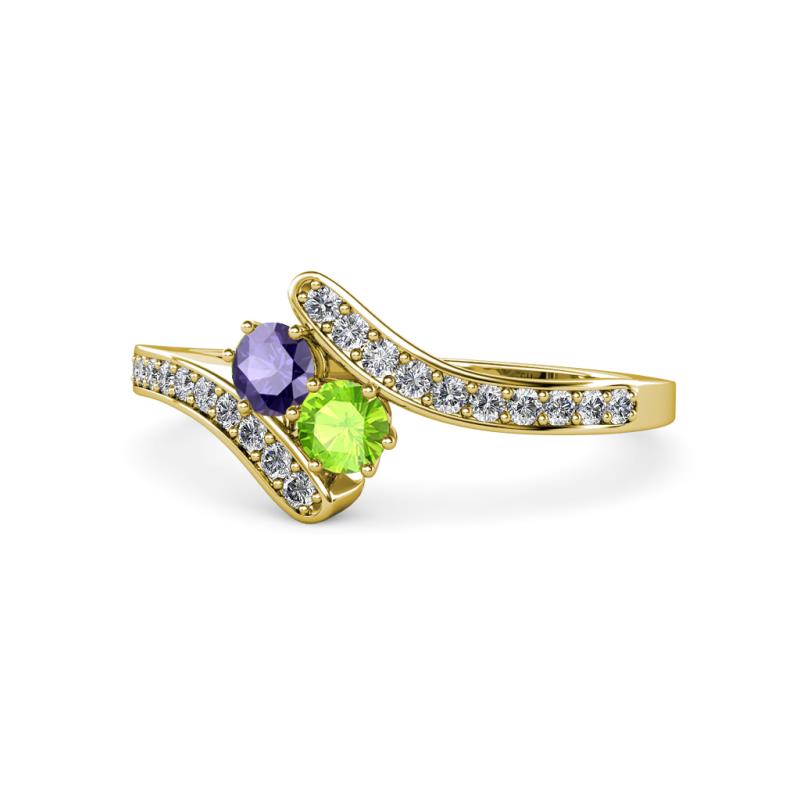 Eleni Iolite and Peridot with Side Diamonds Bypass Ring 