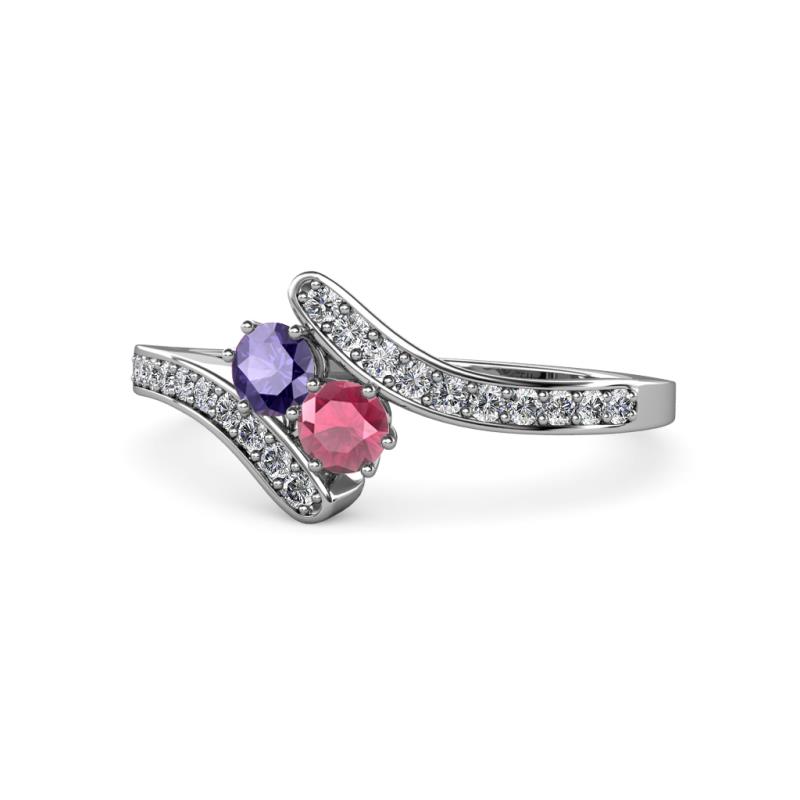 Eleni Iolite and Rhodolite Garnet with Side Diamonds Bypass Ring 