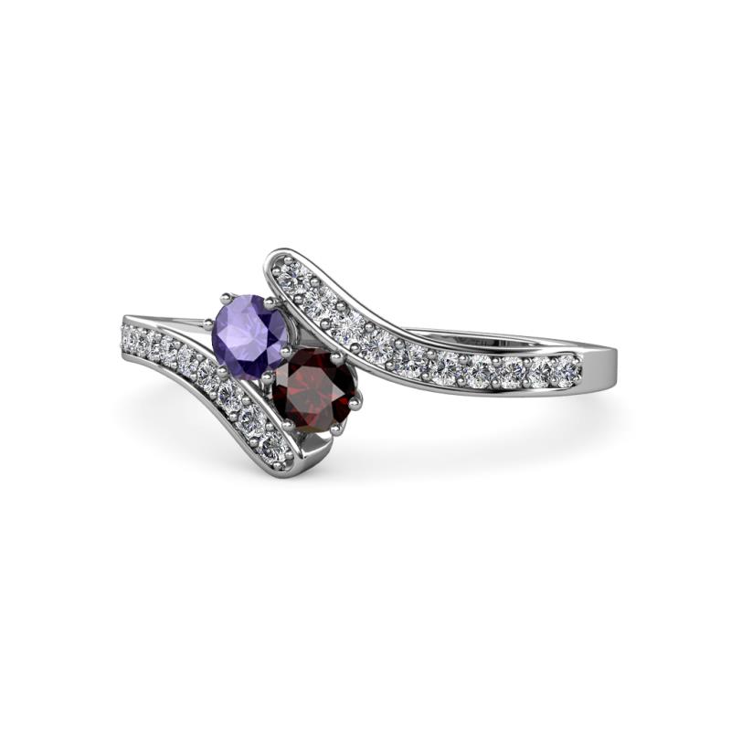 Eleni Iolite and Red Garnet with Side Diamonds Bypass Ring 
