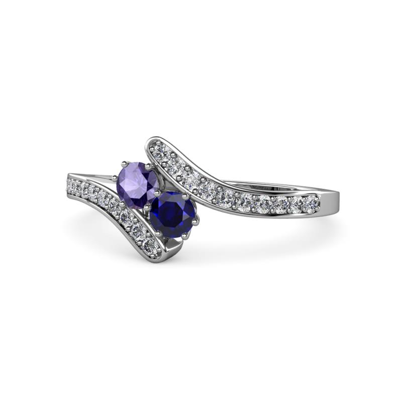 Eleni Iolite and Blue Sapphire with Side Diamonds Bypass Ring 