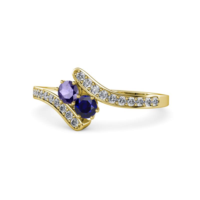 Eleni Iolite and Blue Sapphire with Side Diamonds Bypass Ring 