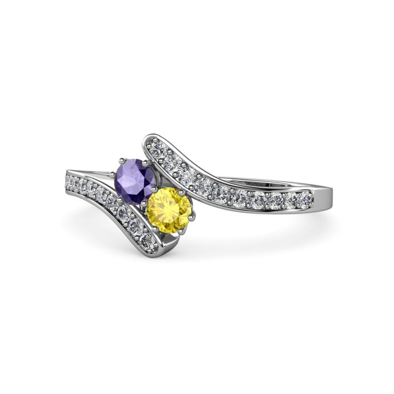 Eleni Iolite and Yellow Sapphire with Side Diamonds Bypass Ring 