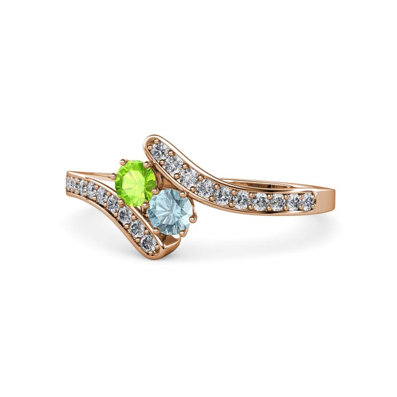 Eleni Peridot and Aquamarine with Side Diamonds Bypass Ring 