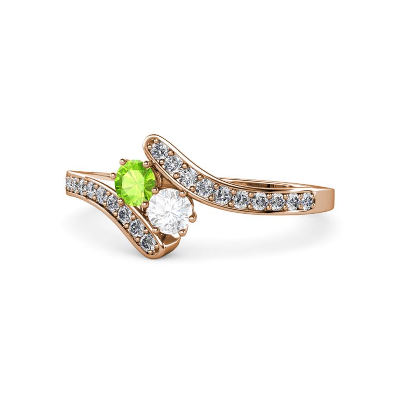 Eleni Peridot and White Sapphire with Side Diamonds Bypass Ring 