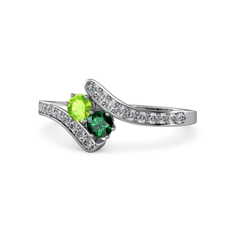 Eleni Peridot and Emerald with Side Diamonds Bypass Ring 