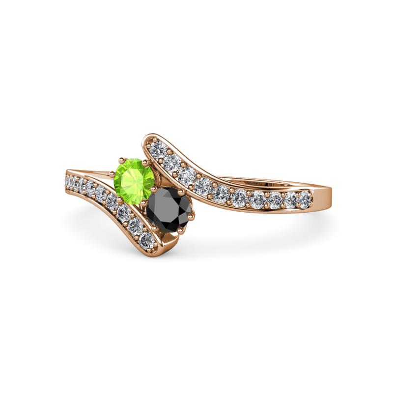 Eleni Peridot and Black Diamond with Side Diamonds Bypass Ring 