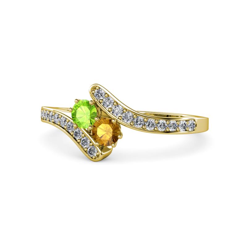 Eleni Peridot and Citrine with Side Diamonds Bypass Ring 