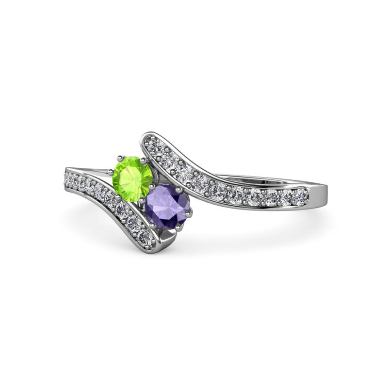 Eleni Peridot and Iolite with Side Diamonds Bypass Ring 