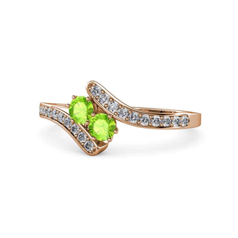 Eleni Peridot with Side Diamonds Bypass Ring 