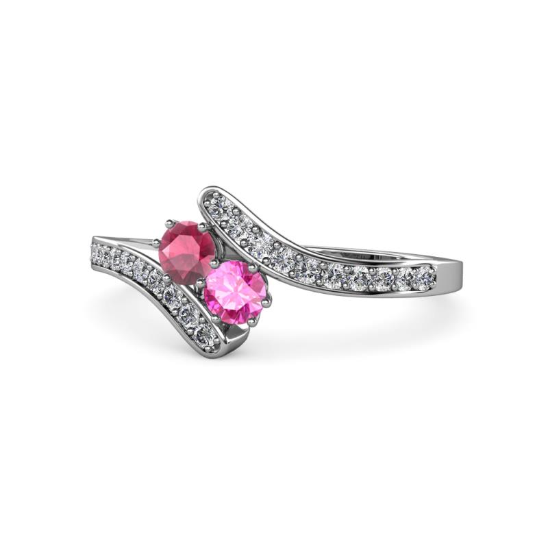 Eleni Rhodolite Garnet and Pink Sapphire with Side Diamonds Bypass Ring 