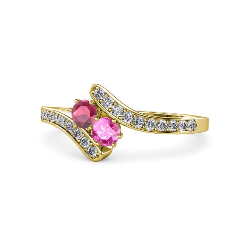 Eleni Rhodolite Garnet and Pink Sapphire with Side Diamonds Bypass Ring 