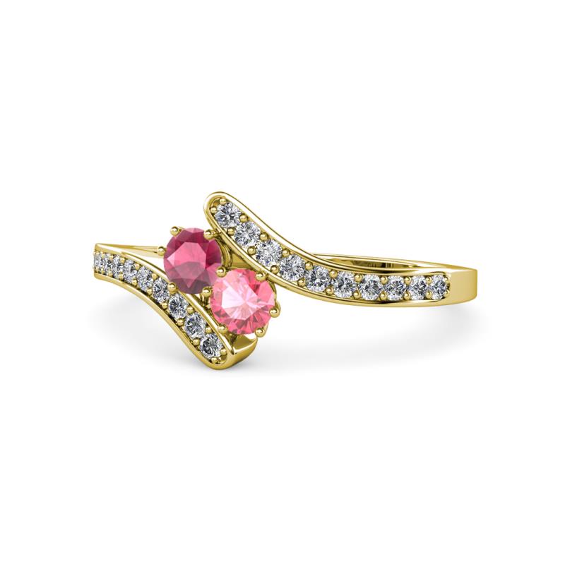 Eleni Rhodolite Garnet and Pink Tourmaline with Side Diamonds Bypass Ring 