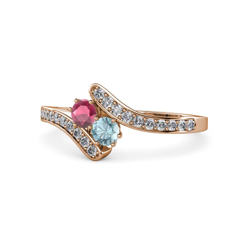 Eleni Rhodolite Garnet and Aquamarine with Side Diamonds Bypass Ring 