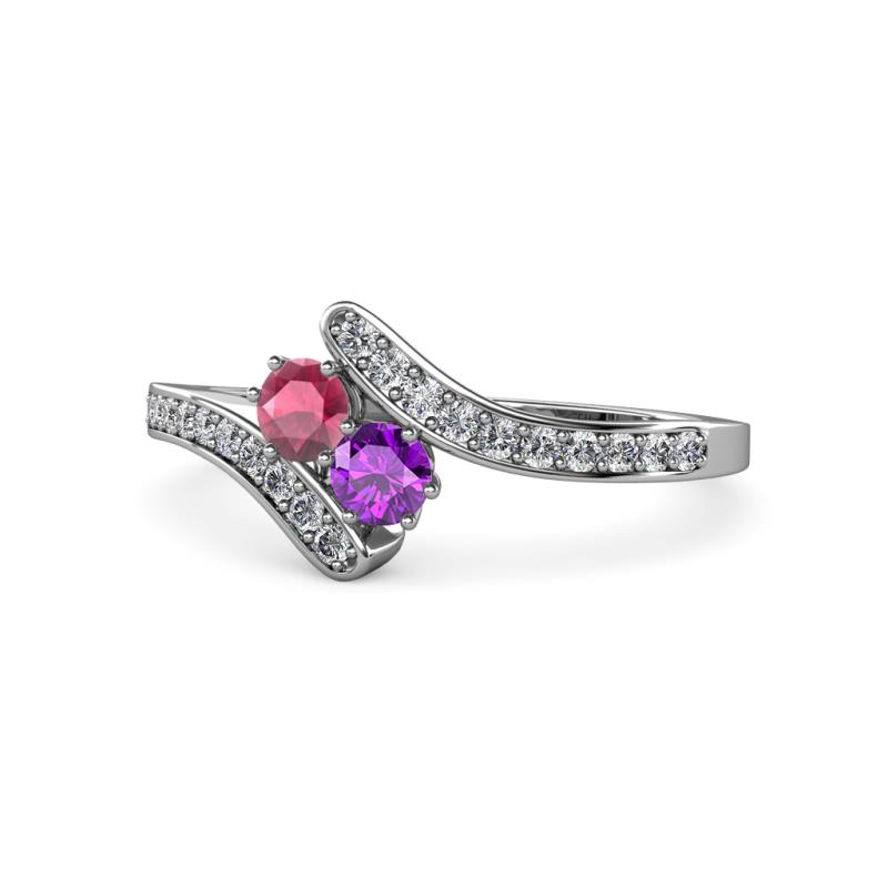 Eleni Rhodolite Garnet and Amethyst with Side Diamonds Bypass Ring 