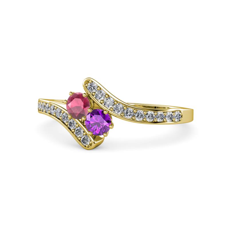 Eleni Rhodolite Garnet and Amethyst with Side Diamonds Bypass Ring 