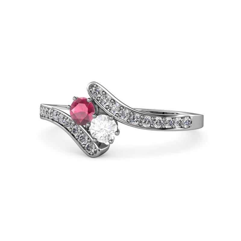 Eleni Rhodolite Garnet and White Sapphire with Side Diamonds Bypass Ring 