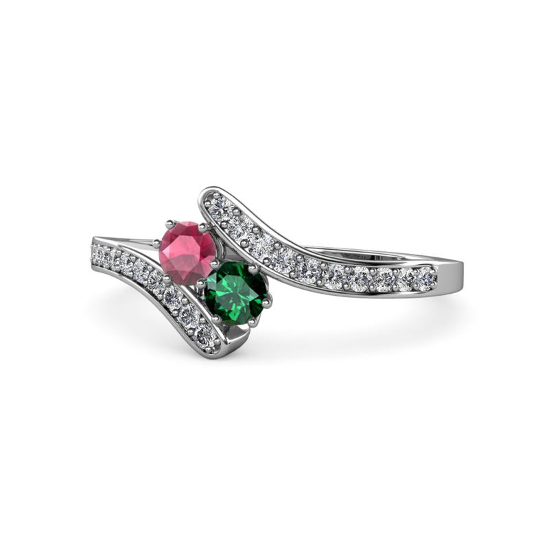Eleni Rhodolite Garnet and Emerald with Side Diamonds Bypass Ring 