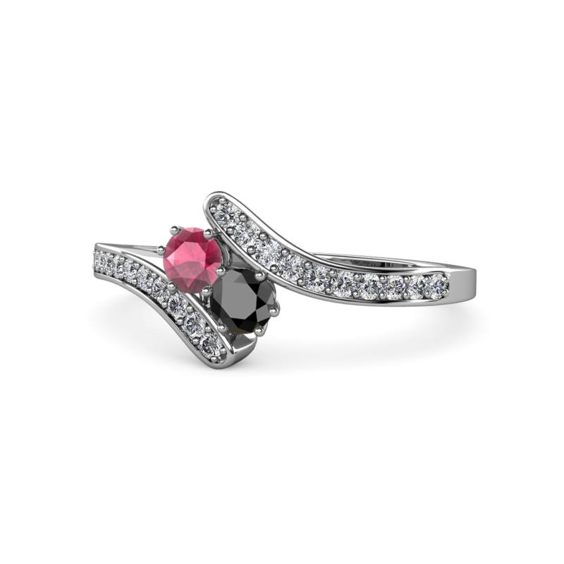 Eleni Rhodolite Garnet and Black Diamond with Side Diamonds Bypass Ring 
