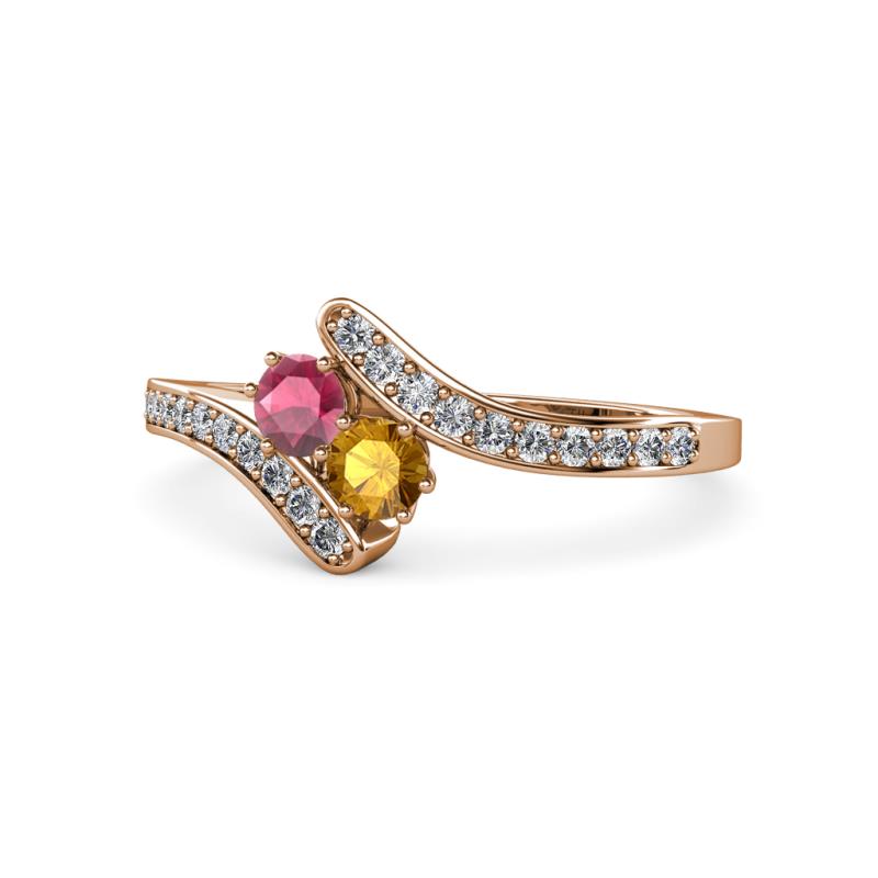 Eleni Rhodolite Garnet and Citrine with Side Diamonds Bypass Ring 