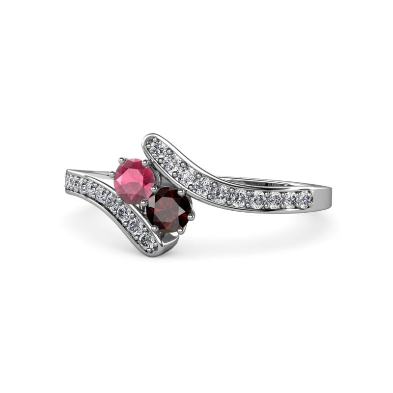 Eleni Rhodolite and Red Garnet with Side Diamonds Bypass Ring 