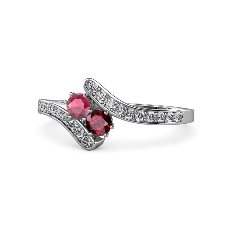 Eleni Rhodolite Garnet and Ruby with Side Diamonds Bypass Ring 