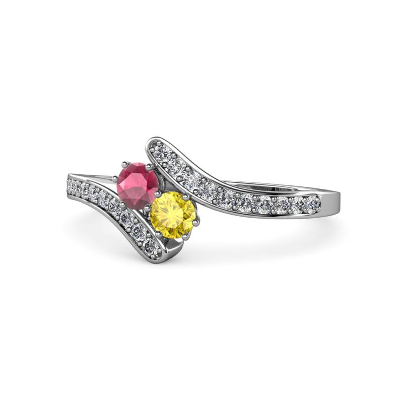 Eleni Rhodolite Garnet and Yellow Sapphire with Side Diamonds Bypass Ring 