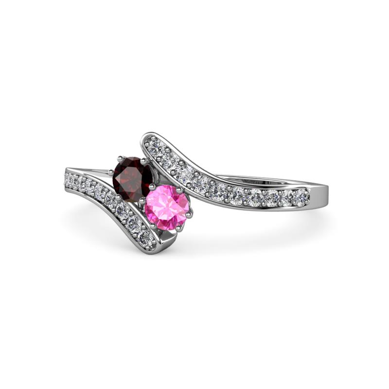 Eleni Red Garnet and Pink Sapphire with Side Diamonds Bypass Ring 