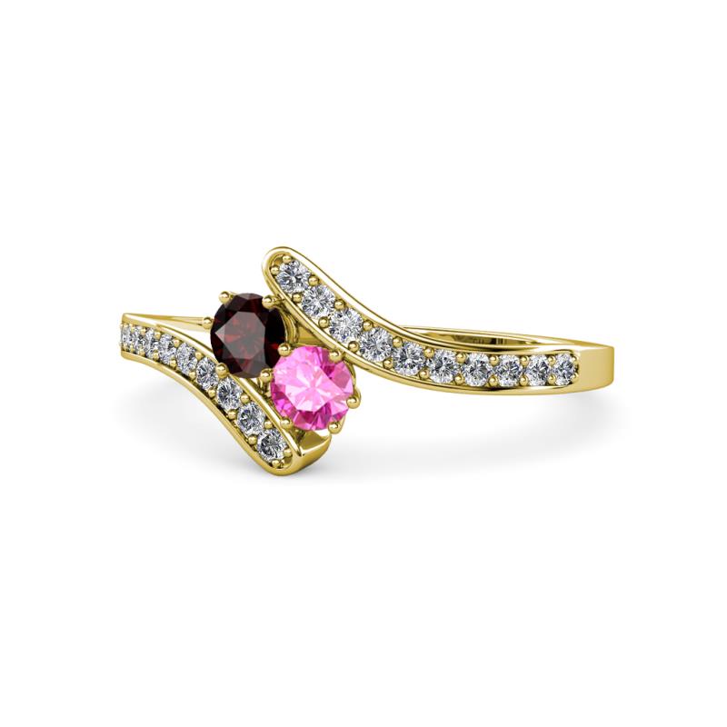 Eleni Red Garnet and Pink Sapphire with Side Diamonds Bypass Ring 
