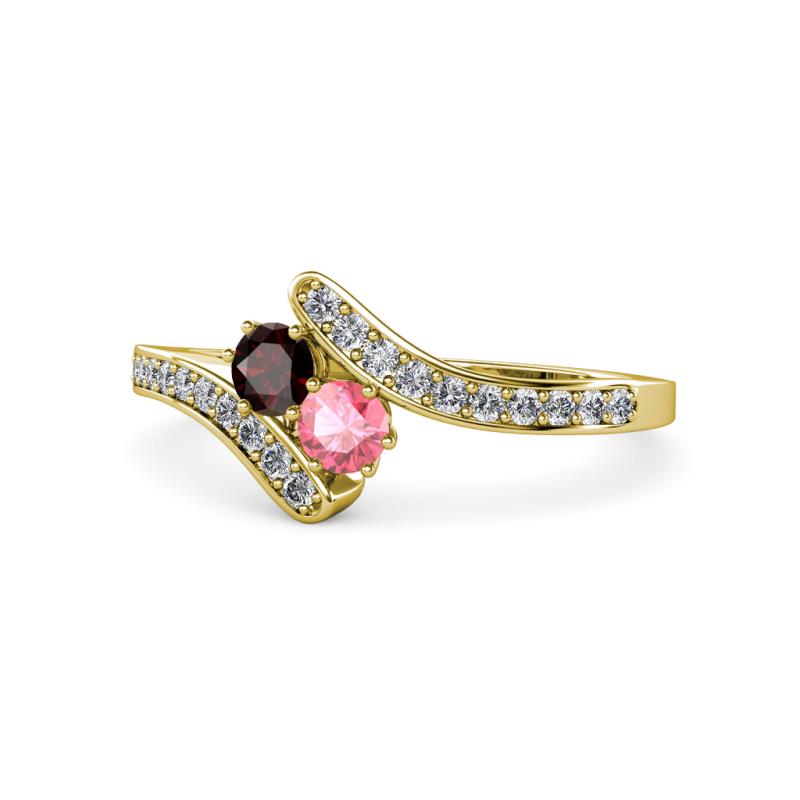 Eleni Red Garnet and Pink Tourmaline with Side Diamonds Bypass Ring 