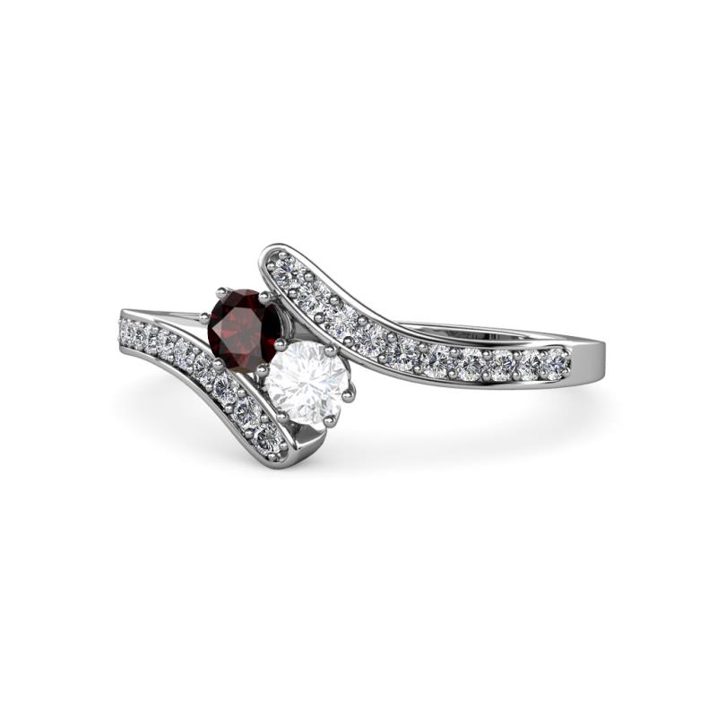 Eleni Red Garnet and White Sapphire with Side Diamonds Bypass Ring 
