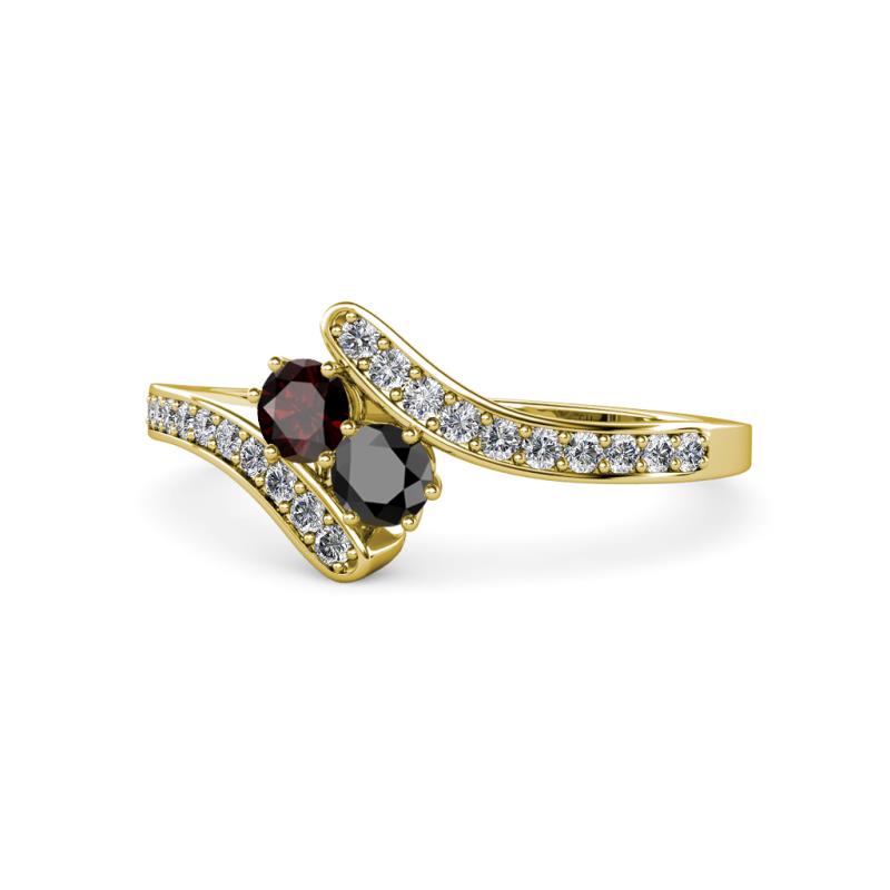 Eleni Red Garnet and Black Diamond with Side Diamonds Bypass Ring 